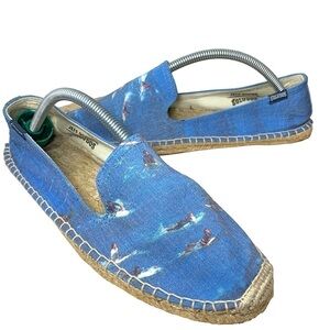 Soludos Denim Espadrille Flat Loafers Women Sz 9 Blue Surfers Prints Shoes